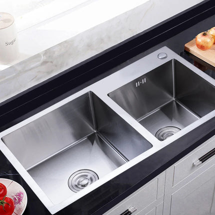 Kitchen Sink Stainless Steel Double Bowl Anti Corrosion Soundproof with Draining Basket and Sewer