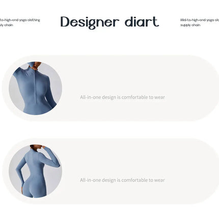 Yoga Boilersuit Long Sleeved Women's Sportswear Gym Zipper Jumpsuits Workout High-intensity Fitness One-piece Skin-tight Garment