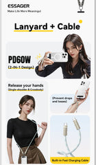 Essager 60W Type C To Type C Fast Charging Cable  For iPhone 16 Xiaomi Huawei  Lanyard  Halter Neck Wrist Multifunctional Cable