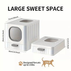 Leak-proof Enclosed Cat Litter Box Pull Drawer Kitten Training Toilet with Scoop and Lid Anti-Splashing