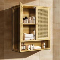 Bamboo Bathroom Wall Cabinet, Over the Toilet, Kitchen Storage, Solid Wood, 3 Shelves, 2 Doors