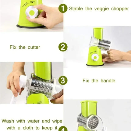 Vegetable Cutter & Slicer Manual Kitchen Cheese Chopper Machine With 3 Sharp Drums Multifunctional Garlic Potato Shredder