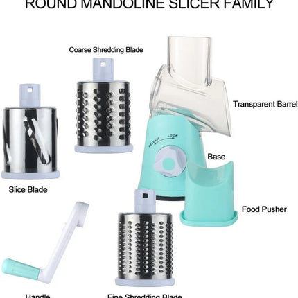 Manual Rotary Cheese Grater Shredder Kitchen Mandoline Vegetable Slicer with 3 Replaceable Stainless Steel Drum Blades YY001