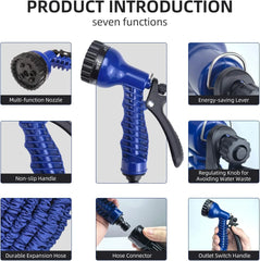 100ft Expandable Garden Hose, Flexible and Lightweight Water Hose with High Pressure Nozzle, Durable and Tangle-Free (Blue)