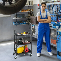 ERGOMASTER 3-Tier Folding Storage Trolley Heavy Duty Tool Cart Rolling Storage Organizer