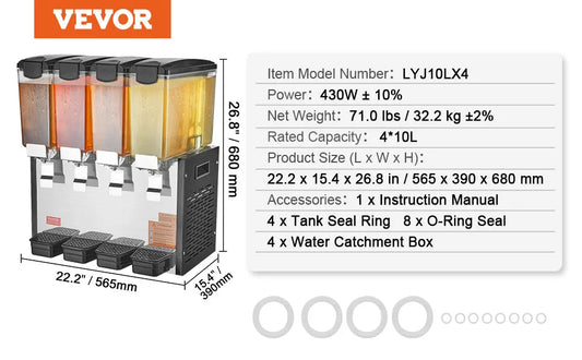 VEVOR 10L 12L 18L Commercial Beverage Dispenser Stainless Steel Ice Juice Tea Drink Machine with Cooling Function for Bar Party