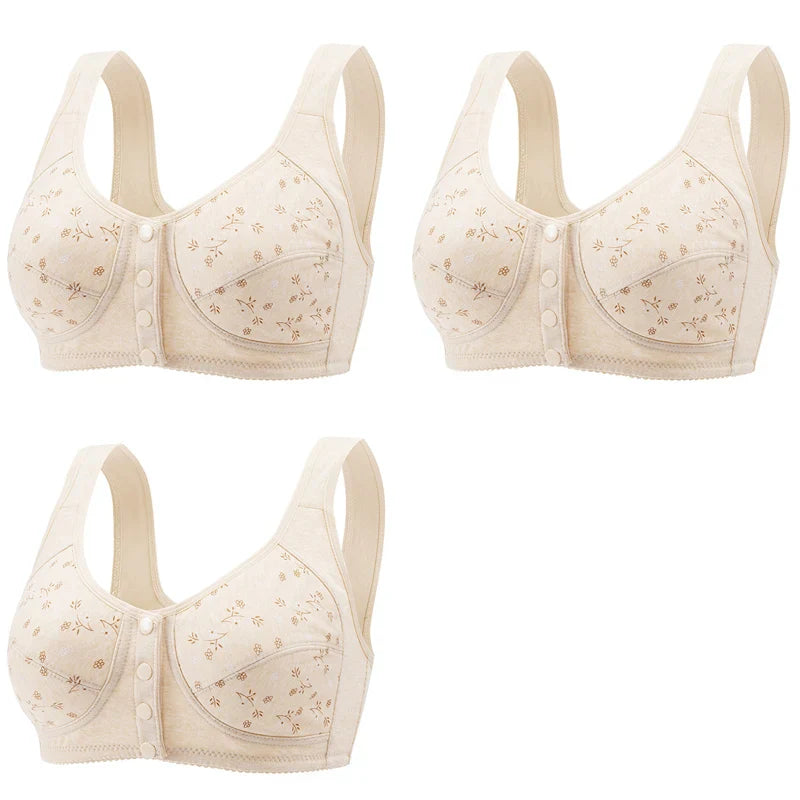 3Pcs/Set Women Lingerie Bra Cotton Wire Free Front Closure Bralette Confortable Underwear Widened Shoulder Straps U-shaped Back