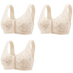 3Pcs/Set Women Lingerie Bra Cotton Wire Free Front Closure Bralette Confortable Underwear Widened Shoulder Straps U-shaped Back