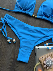 2025 New Sexy Triangle Bathing Suit for Women Brazilian Bikinis Halter Swimwear Push Up Swimsuit Metal Chain Beach Bikini Set