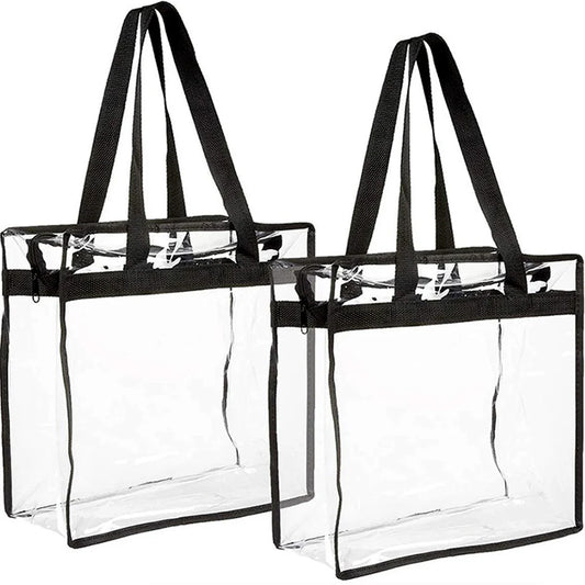 2Pcs Clear Tote Bags Large Capacity Transparent Shoulder Bag with Zipper Flexible Clear Lunch Bag Multipurpose Transparent Totes