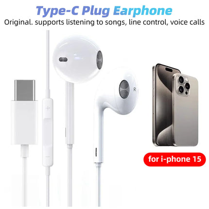 Type C Wired Earphones For Apple iPhone 15 Pro Max In-Ear With Mic For Sumsung Onepuls Xiaomi Redmi Huawei USB C Music Earpbuds