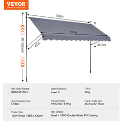VEVOR Patio Awning Retractable Awning Sunshade Shelter with Manual Crank Handle Outdoor Canopy Sunsetter Deck for Balcony Yard
