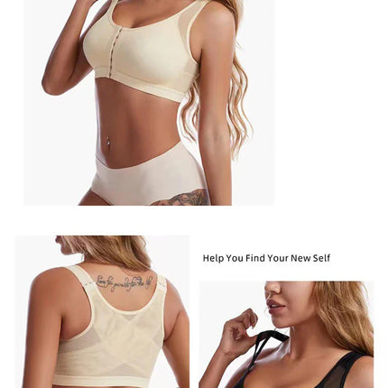 Front Closure Posture Corrector Lift Up Bra Women Push Up Cross Back Underwear Shockproof Sports Support Fitness Vest Bras S-5XL