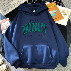 1898 Brooklyn New York Printed Women Hoodies Fashion Fleece Hoody Creativity Pullover Clothing Street Loose Sweatshirts Women'S