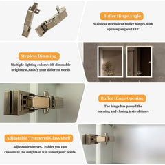 60/70CM Illuminated LED Wall Mirrored Bathroom Storage Medicine Cabinet with Shaver Socket, Bluetooth Speaker Anti-Fog