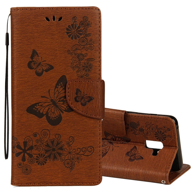 For Galaxy A8+ (2018) Vintage Embossed Floral Butterfly Pattern Horizontal Flip Leather Case with Card Slot & Holder & Wallet & Lanyard, For Galaxy A8+ (2018)