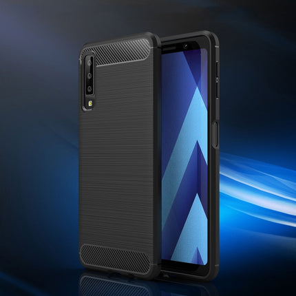 For Galaxy A7 (2018) / A750 Brushed Carbon Fiber Texture TPU Shockproof Anti-slip Soft Protective Back Cover Case