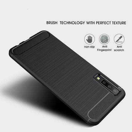 For Galaxy A7 (2018) / A750 Brushed Carbon Fiber Texture TPU Shockproof Anti-slip Soft Protective Back Cover Case