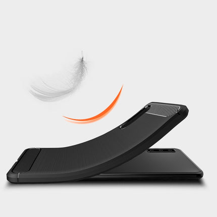 For Galaxy A7 (2018) / A750 Brushed Carbon Fiber Texture TPU Shockproof Anti-slip Soft Protective Back Cover Case