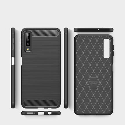 For Galaxy A7 (2018) / A750 Brushed Carbon Fiber Texture TPU Shockproof Anti-slip Soft Protective Back Cover Case