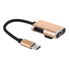 J-053 3A USB-C / Type-C to USB-C / Type-C 3.5mm Jack Charge Audio Adapter Cable, Gold, Red, Silver