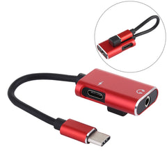 J-053 3A USB-C / Type-C to USB-C / Type-C 3.5mm Jack Charge Audio Adapter Cable, Gold, Red, Silver