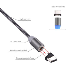 360 Degree Rotation 1m Weave Style USB-C / Type-C to USB 2.0 Strong Magnetic Charger Cable with LED Indicator