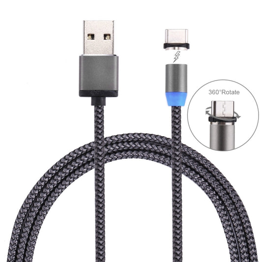 360 Degree Rotation 1m Weave Style USB-C / Type-C to USB 2.0 Strong Magnetic Charger Cable with LED Indicator