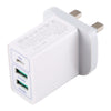 3A Max Output USB-PD + Dual QC3.0 USB Ports Travel Fast Charger, UK Plug, UK Plug