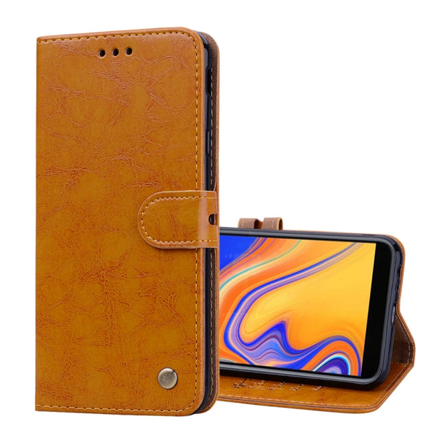 Business Style Oil Wax Texture Horizontal Flip Leather Case for Galaxy J4+, with Holder & Card Slots & Wallet, For Galaxy J4+