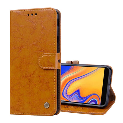 Business Style Oil Wax Texture Horizontal Flip Leather Case for Galaxy J4+, with Holder & Card Slots & Wallet, For Galaxy J4+