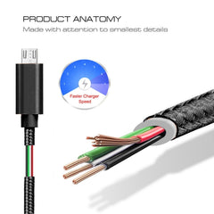 3A Woven Style Metal Head Micro USB to USB Data / Charger Cable, Cable Length: 3m, 3m Micro USB