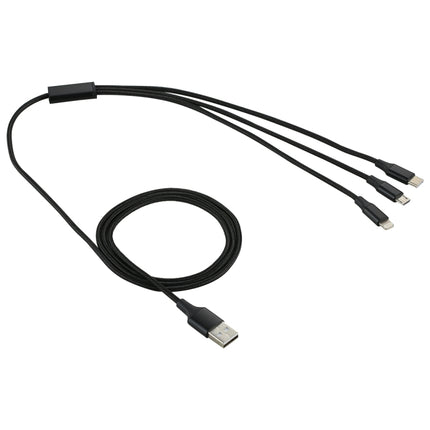 2A 1.2m 3 in 1 USB to 8 Pin & USB-C / Type-C & Micro USB Nylon Weave Charging Cable