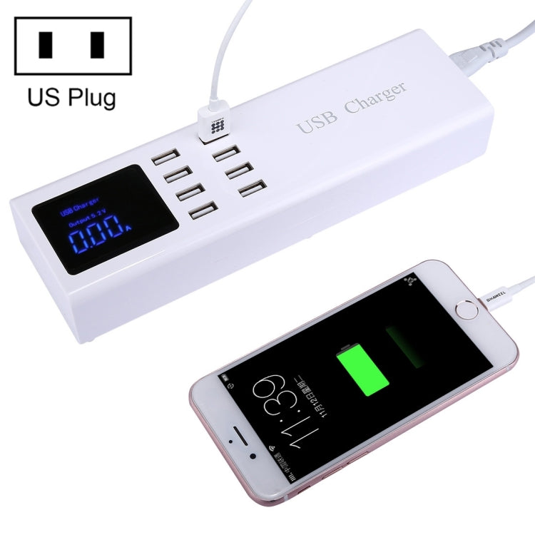 YC-CDA23 8 USB Ports 8A Travel Charger with LCD Screen and Wireless Charger, EU Plug, EU Plug, US Plug