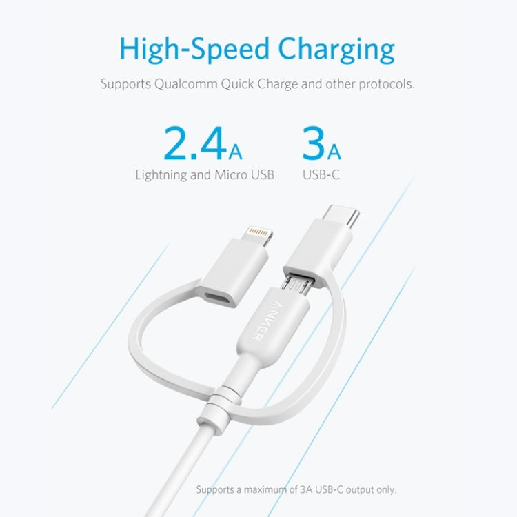 ANKER 3 in 1 8 Pin + Micro USB + USB-C / Type-C Interface MFI Certificated Data Cable