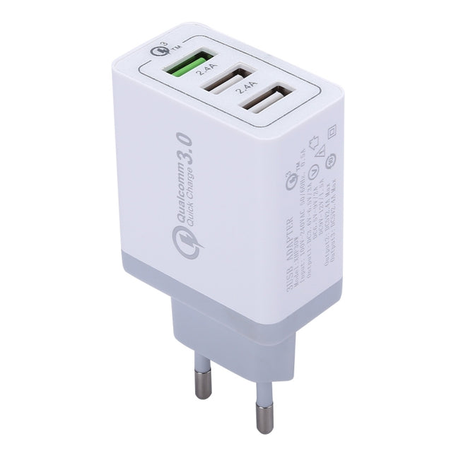XHF30W 3 QC3.0 USB Fast Charging Wall Charger, EU Plug, EU Plug