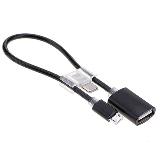 24cm 2A Micro USB to USB Aluminum Alloy Hose OTG Adapter Data Charging Cable with USB-C / Type-C Connector