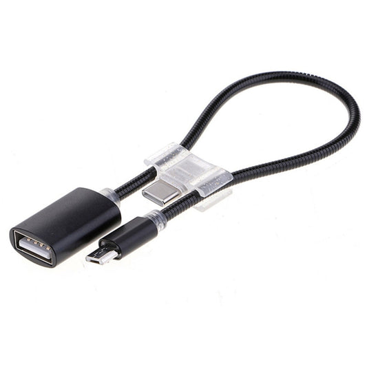 24cm 2A Micro USB to USB Aluminum Alloy Hose OTG Adapter Data Charging Cable with USB-C / Type-C Connector