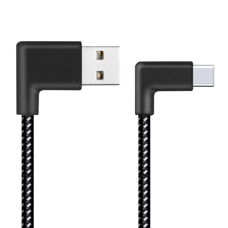 1m 2A USB to USB-C / Type-C Nylon Weave Style Double Elbow Data Sync Charging Cable, 1m Type-C 2A