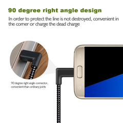 1m 2A USB to USB-C / Type-C Nylon Weave Style Double Elbow Data Sync Charging Cable, 1m Type-C 2A