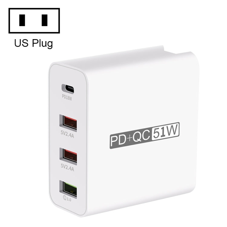 WLX-A6 4 Ports Quick Charging USB Travel Charger Power Adapter, US Plug, US Plug