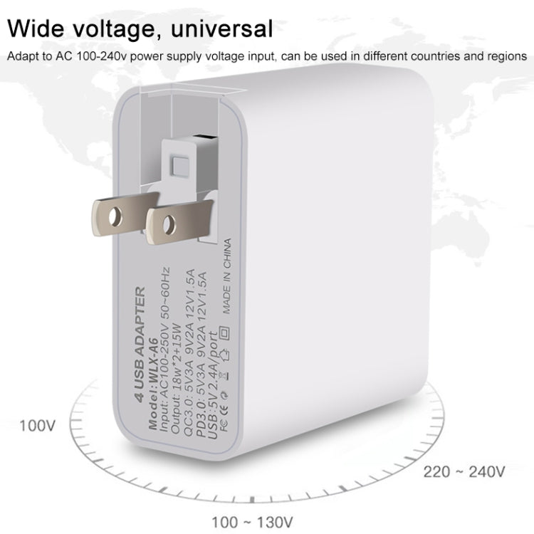 WLX-A6 4 Ports Quick Charging USB Travel Charger Power Adapter, US Plug, US Plug