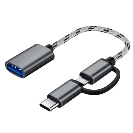 USB 3.0 Female to Micro USB + USB-C / Type-C Male Charging + Transmission OTG Nylon Braided Adapter Cable, Cable Length: 17cm, Micro USB 17cm Grey, Micro USB 17cm Gold