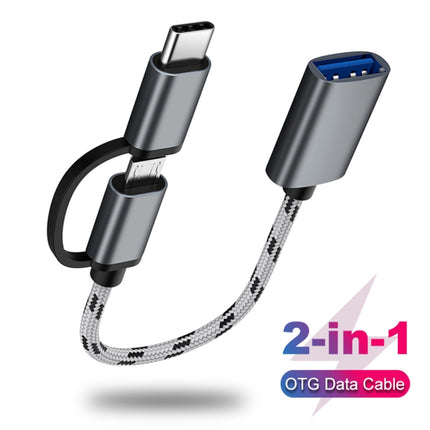 USB 3.0 Female to Micro USB + USB-C / Type-C Male Charging + Transmission OTG Nylon Braided Adapter Cable, Cable Length: 17cm, Micro USB 17cm Grey, Micro USB 17cm Gold