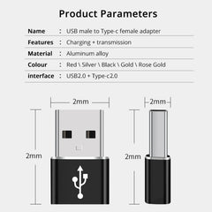 USB-C / Type-C Female to USB 2.0 Male Aluminum Alloy Adapter, Support Charging & Transmission, USB 2.0