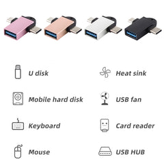 USB 3.0 Female to USB-C / Type-C Male + Micro USB Male Multi-function OTG Adapter with Sling Hole