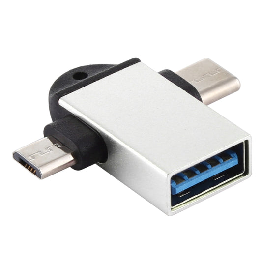 USB 3.0 Female to USB-C / Type-C Male + Micro USB Male Multi-function OTG Adapter with Sling Hole
