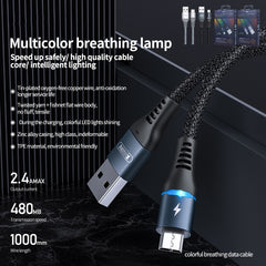 REMAX RC-152M 1m 2.4A USB to Micro USB Colorful Breathing Data Cable, Micro USB