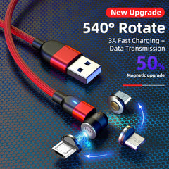 1m 3A Output USB to Micro USB 540 Degree Rotating Magnetic Data Sync Charging Cable, 1m Micro USB