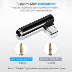 Type-C Male to 3.5mm Female L-type Stereo Audio Headphone Jack Adapter